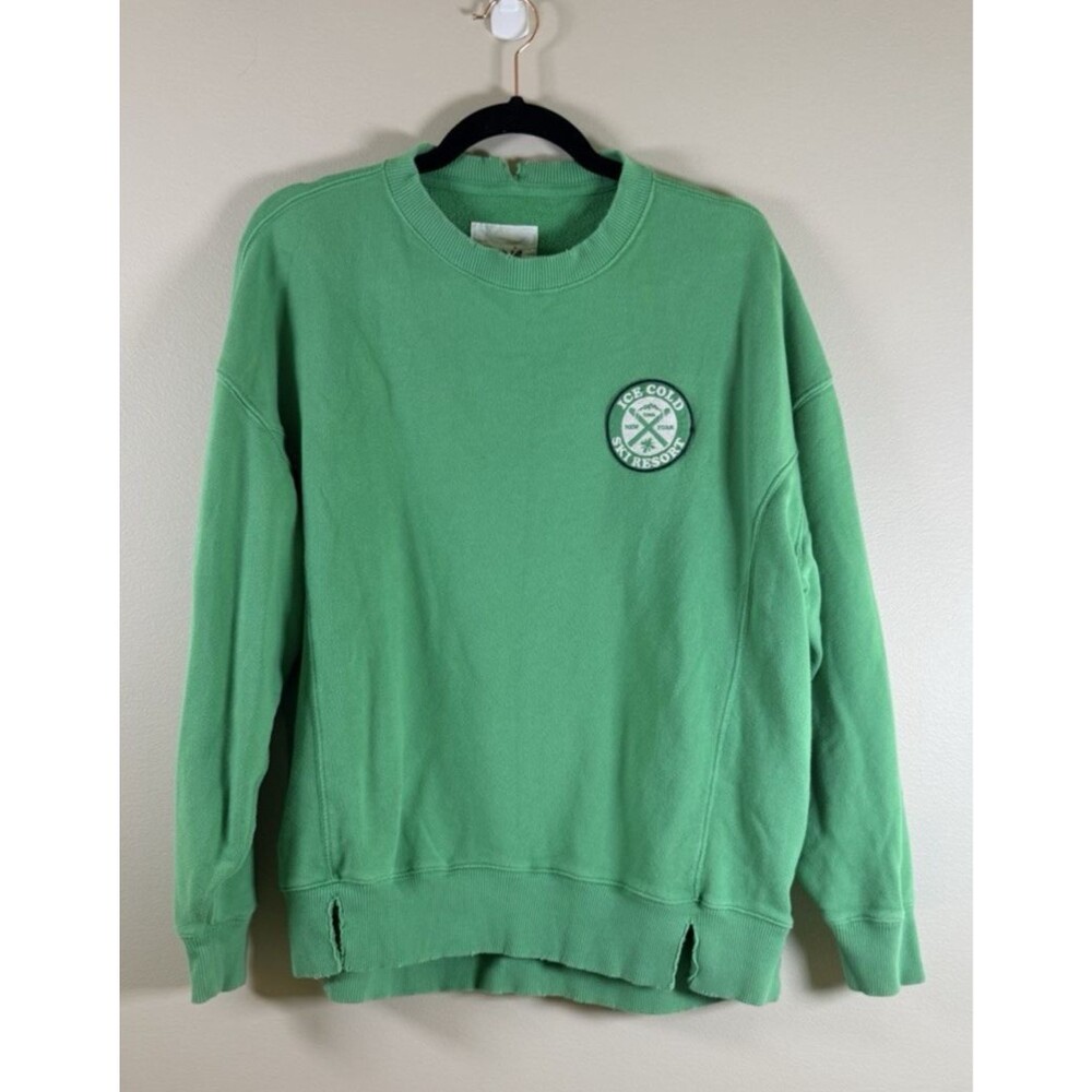 Aerie Women's Green Pullover Crewneck Sweatshirt Embroidered Patch - Small